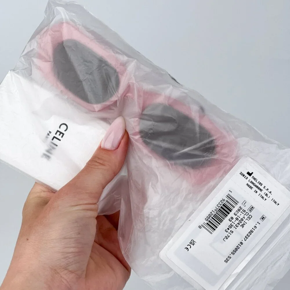 Celine CL40243I 72J BRAND NEW Sunglasses Shiny Opal Pink Brown Rectangle Women